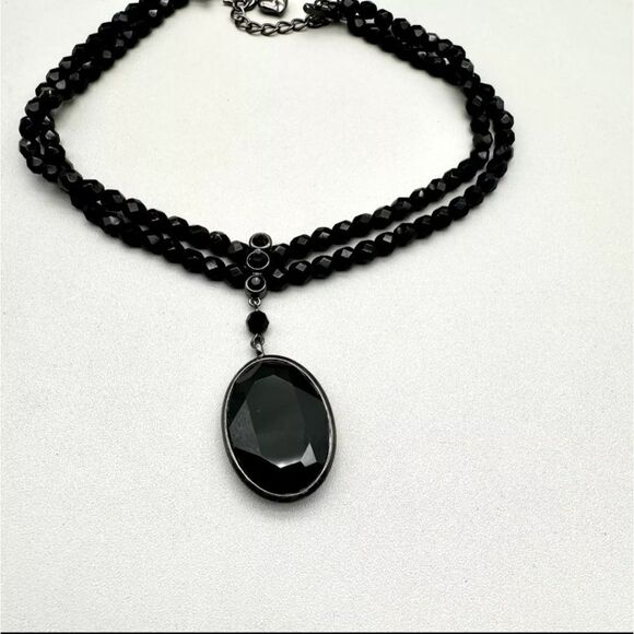 Carolee Necklace Black Beaded Faceted Chunky Pendant DBL Strand 12" Chain NWOT - Picture 5 of 8